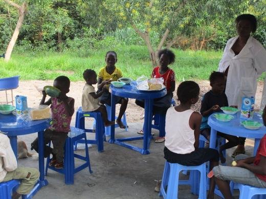 Outdoor dining terrace for orphaned kids
