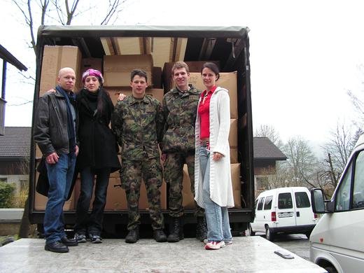 Humanitarian supplies loaded and ready to go.
