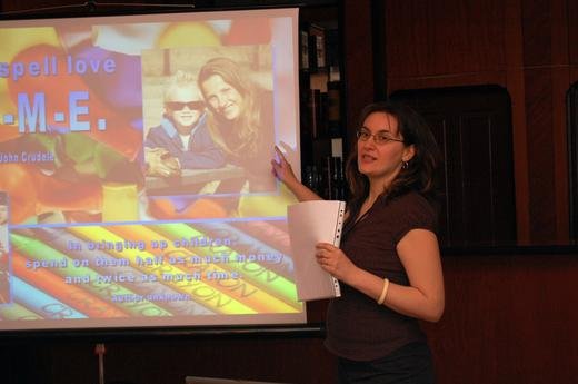 Alexandra presenting the 'Love Spells TIME' segment at a Parenting Seminar, Romania