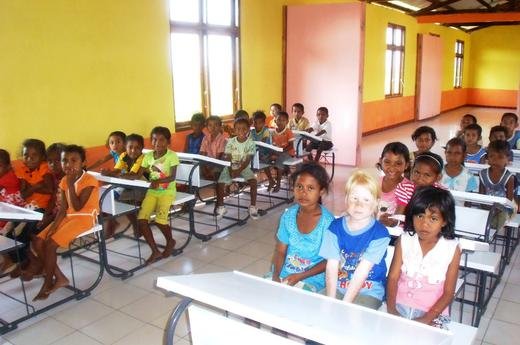 Children in Atambua in their new classroom