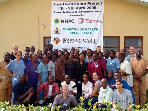 Volunteers at our free healthcare clinic in Erema, Nigeria