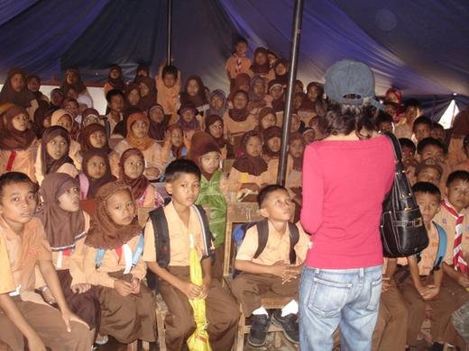 TFI program at a makeshift tent school after the massive Padang earthquake.
