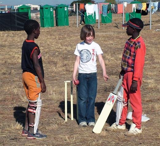 Portia teaching the rudiments of Cricket