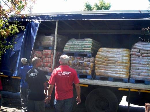 Ten tons of donated grains waiting to be unloaded